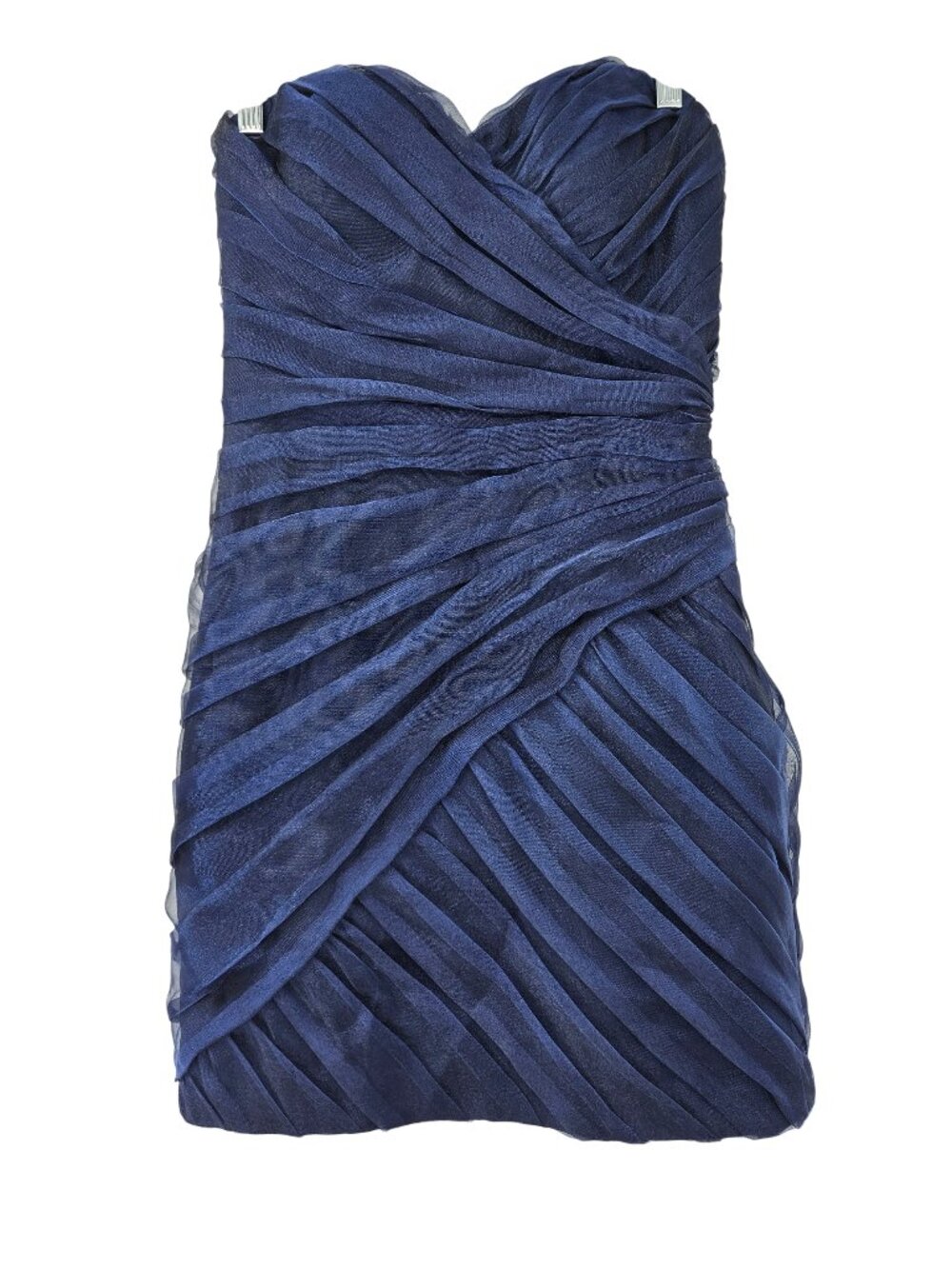 Theia Strapless Ruched Tulle Cocktail Dress Navy Blue Women's Size 6 Evening
